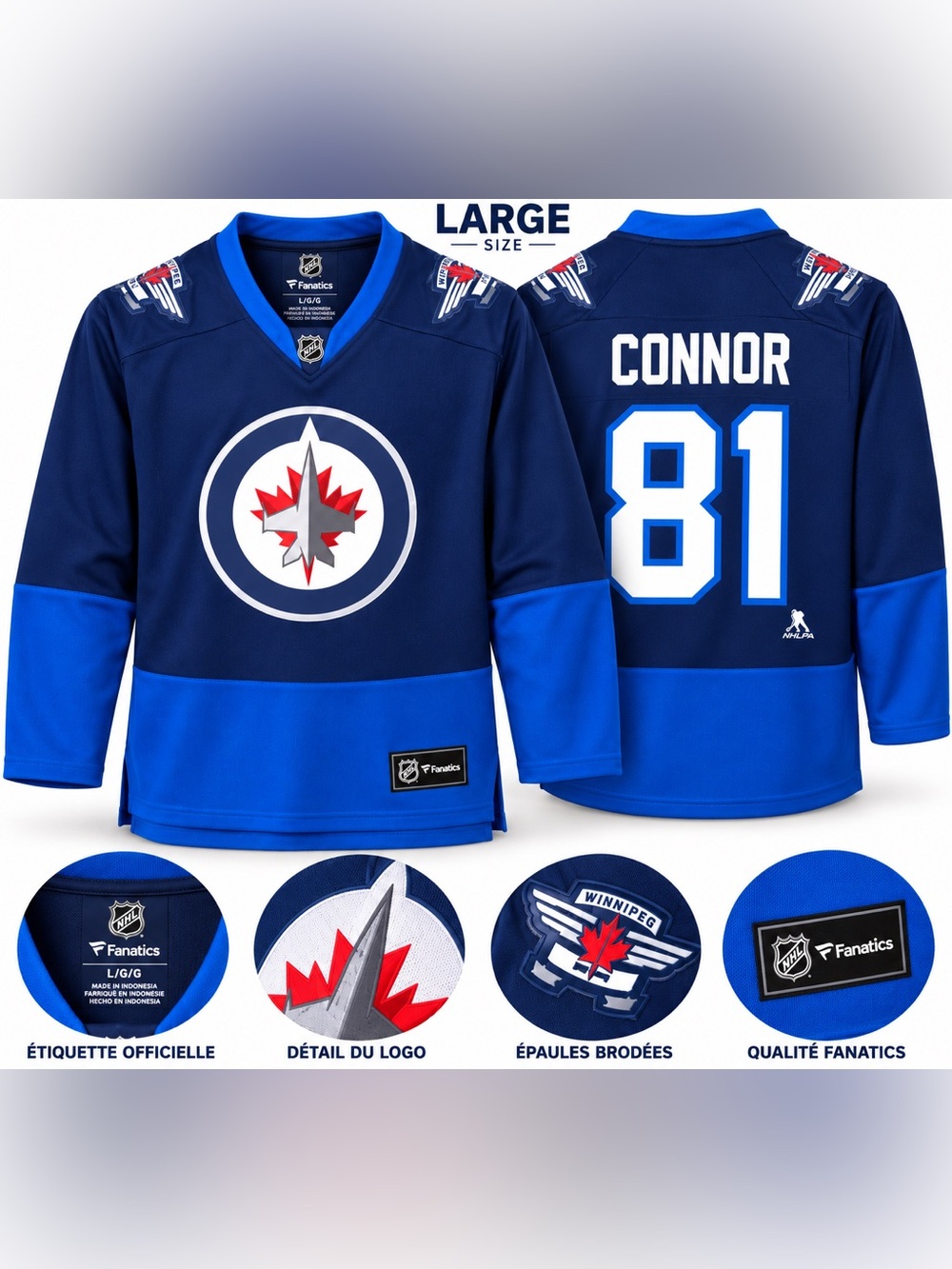 Winnipeg Jets Kids' Connor #81 Navy Blue Hockey Jersey large